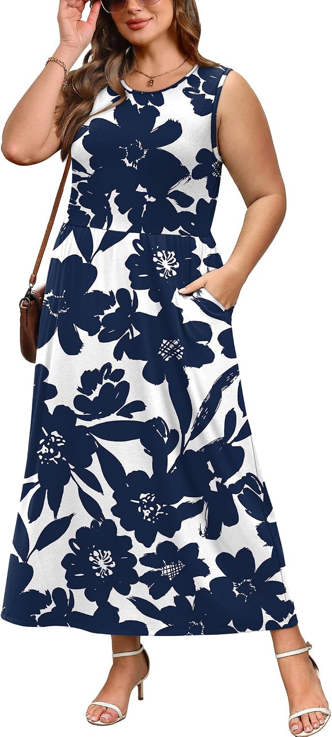  Summer Dresses for Women 2026 Maxi Dresses Long Flowy A Line Sleeveless Sundresses with Pockets thumbnail