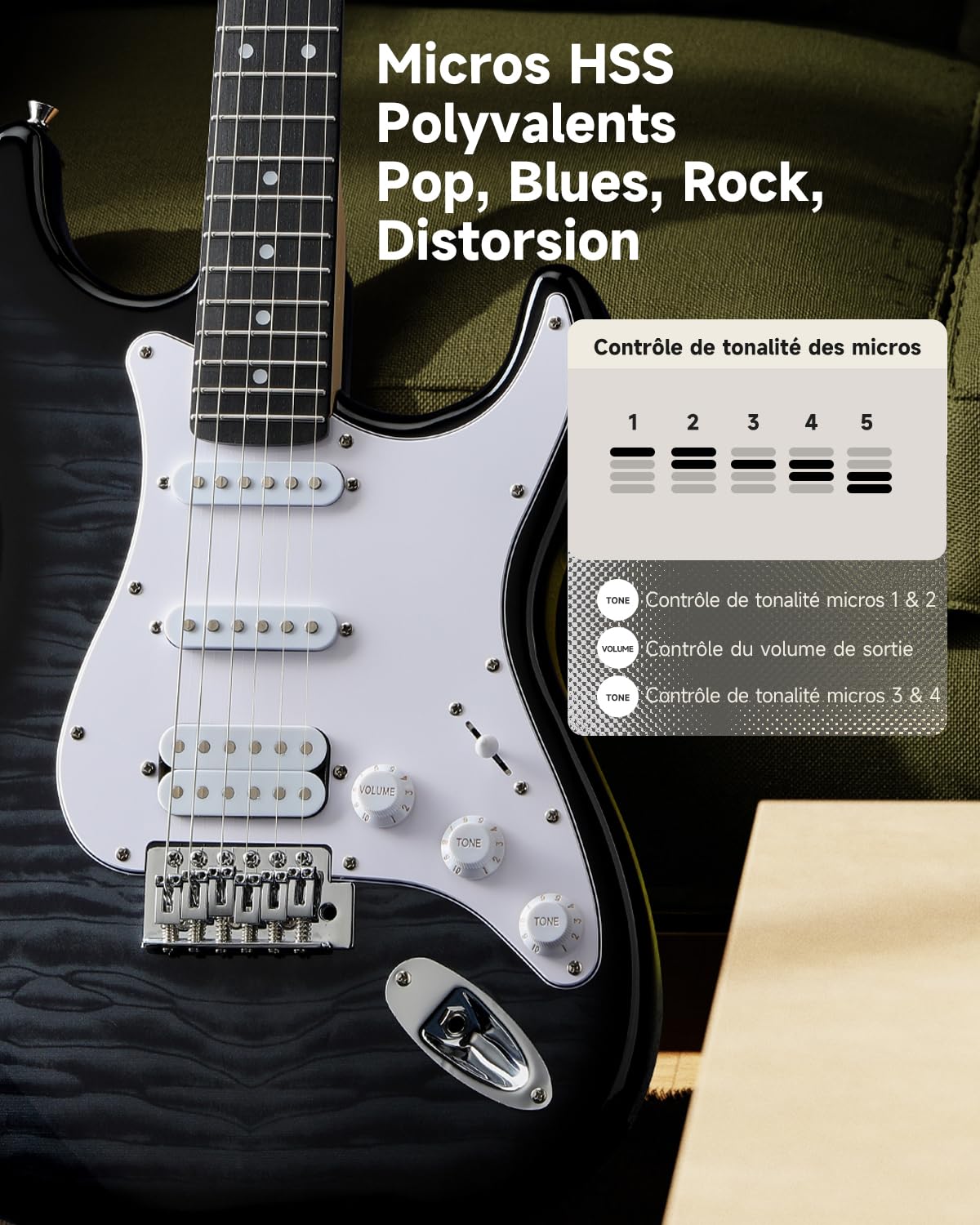 Donner DST-90 Guitare Électrique 39 Pouces, Kit Débutant Guitare Électrique avec Amplificateur, Micros HSS, Housse, Accordeur, Capodastre, Sangle, Cordes, Câble et Médiators, Black Burst