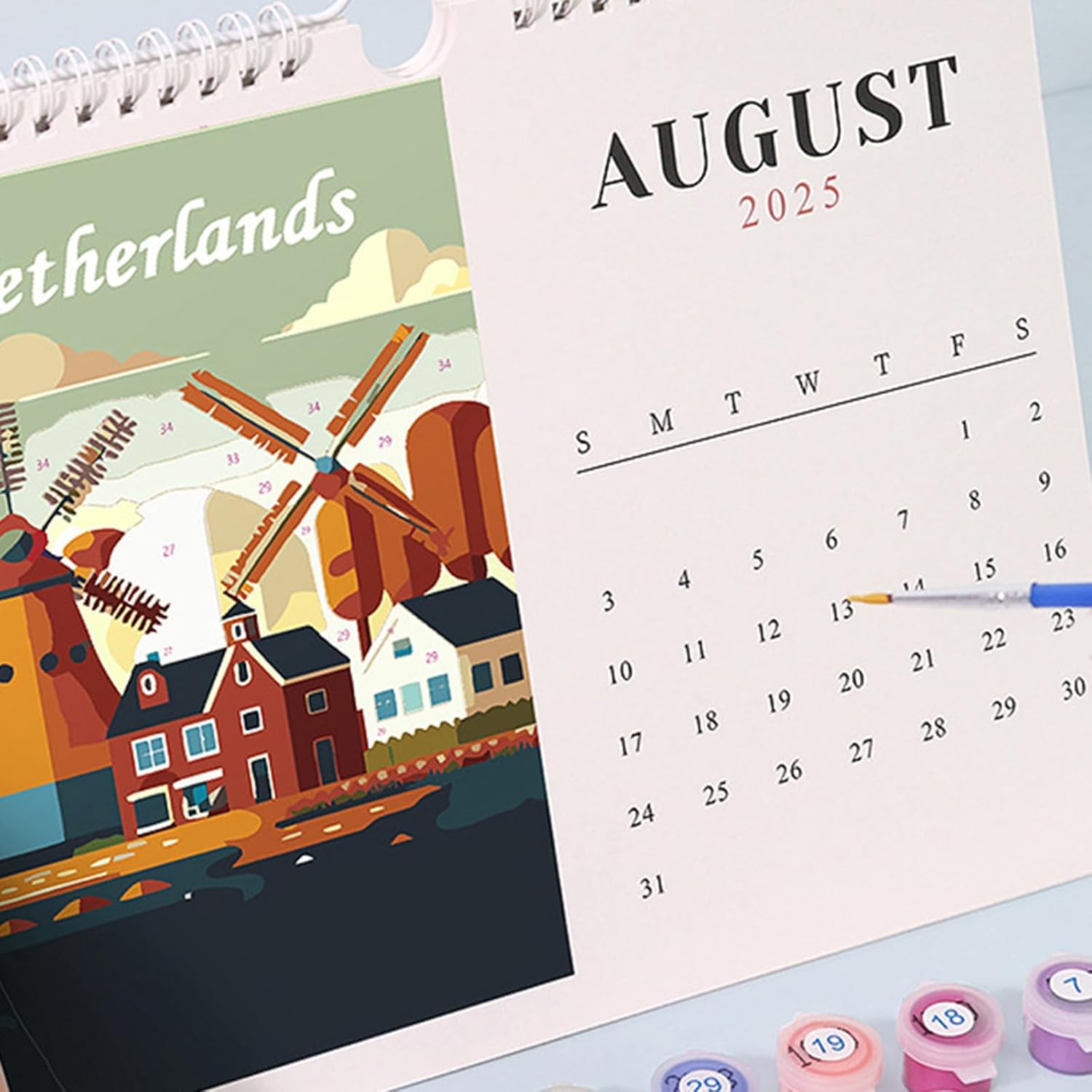 leatflly(リートフライ)壁掛けカレンダー、2025年壁掛けカレンダー手描きカレンダーブラシ付き国立風景吊り下げカレンダーオフ