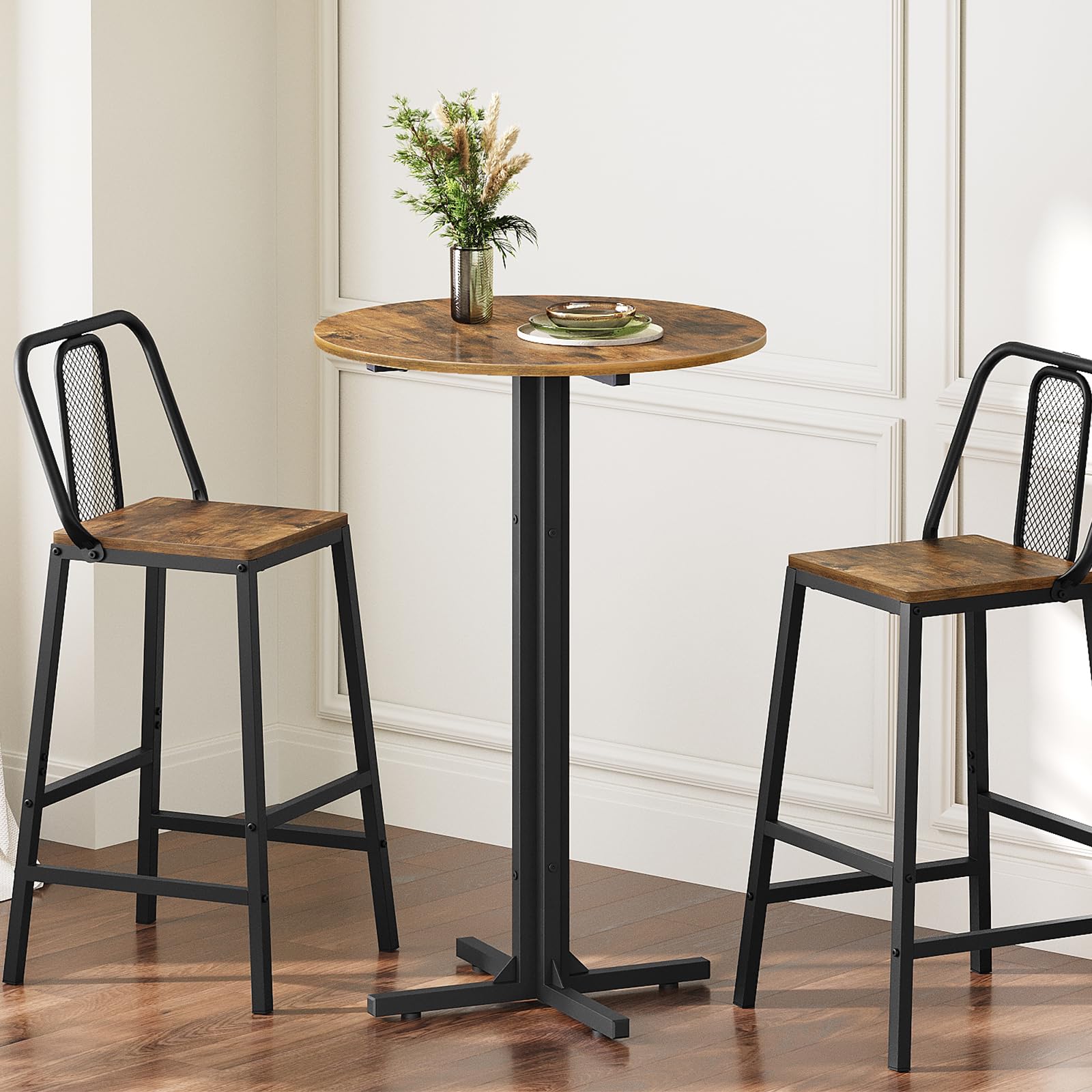 YATINEY Stehtisch 90 cm hoch, Bartisch, Bistrotisch rund, hoher Stehtisch, für Restaurants, Küchen, Bars, Pubs, Vintagebraun und Schwarz XBT10BR