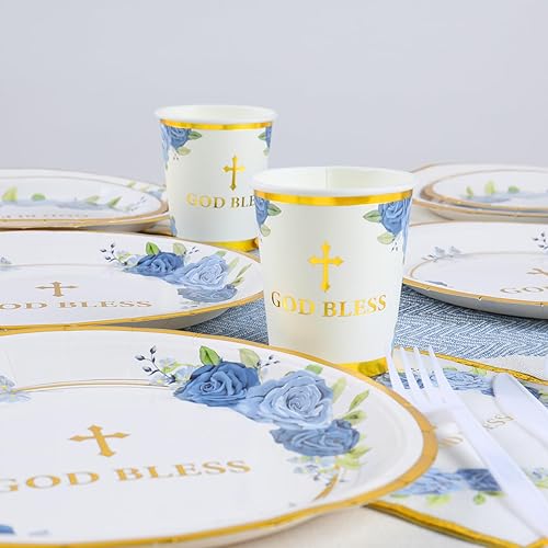 Miniatura 5 de Platos de fiesta religiosa para 24 invitados - bautismo, primera comunión, confirmación (azul)