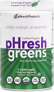 pHresh - Greens Raw Alkalizing Superfood Greens Powder - 2 Month Supply - Vegan, Kosher, Gluten Free - Natural Enzymes, Nutrients - Approved for Intermittent Fasting - 10 oz