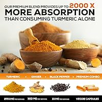 Vista 5 de Cúrcuma Curcumina con BioPerine & Jengibre 95% Curcuminoides 1950mg – Pimienta Negra para Absorción, Hecho en Estados Unidos, apoyo inmunológico