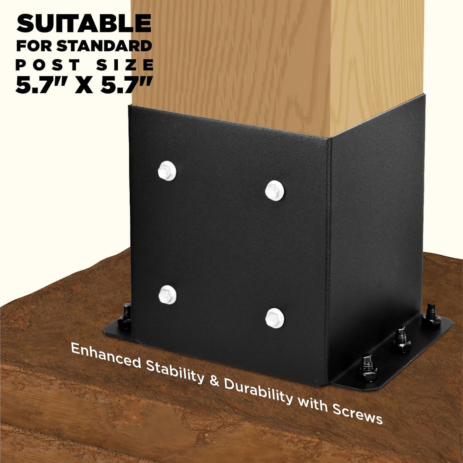 6x6 Post Base, Inner Size 5.5"x5.5"Deck Post Base, Deck Post Base for Concrete, for Mailbox Support Wood Fence Post Anchort (Black - Set 8)
