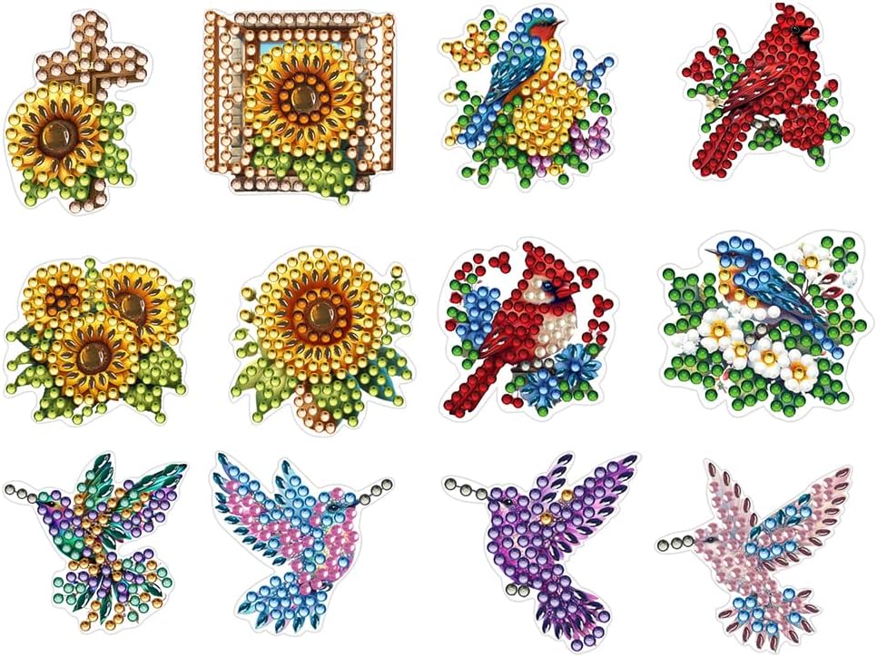 C'eitura 12 Pcs Diamond Art Car Vent Clips Air Freshener, DIY Diamond Painting Bling Car Accessories for Women Men, Sunflower Cardinal Bird Cross Aromatherapy Diffuser Decor Craft Gift