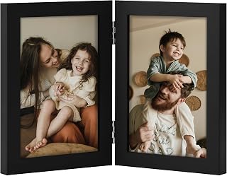 decorUhome Double 4x6 Vertical Picture Frame Black - Engineered Wood Bifold with Plexiglass for Tabletop Display