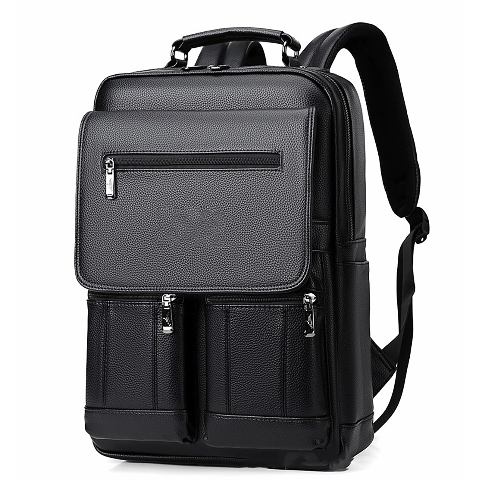 Mochila de cuero de la PU de los hombres, mochila casual de gran capacidad para computadora negra para viajes de ocio de oficina de la escuela de negocios