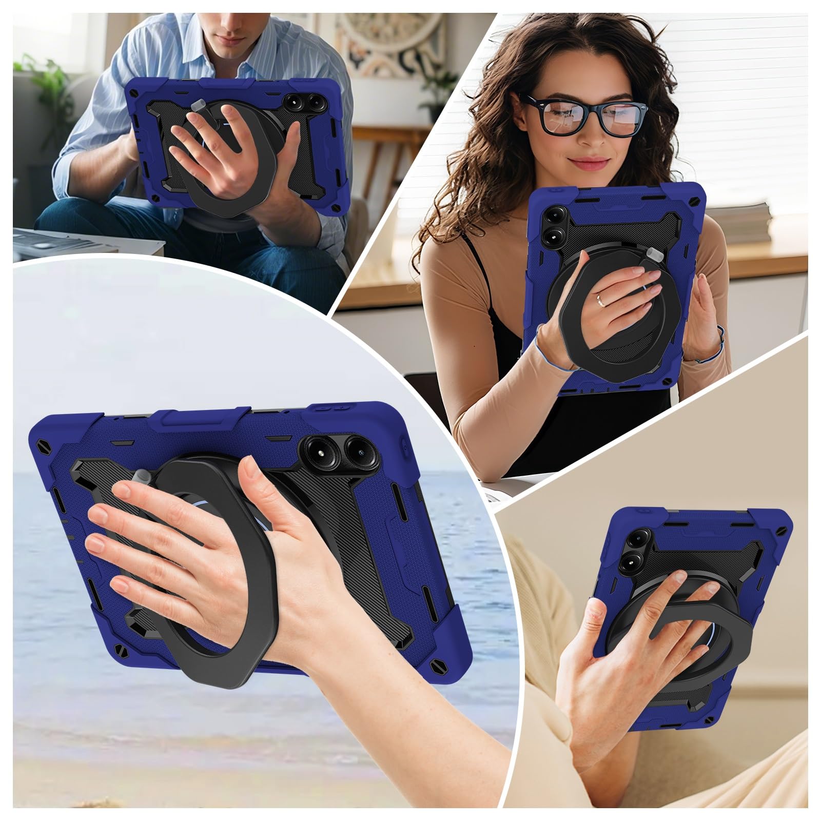 Pełne etui ochronne, wytrzymałe etui ochronne do Xiaomi Redmi Pad Pro 30.7 cm, obracany o 360°, pasek na ramię, uchwyt na ołówki i pierścień na uchwyt, odporne na wstrząsy, dla dzieci i dorosłych