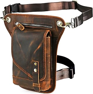 Water Resistant Canvas + Leather Motorcycle Fanny Waist Pack One Shoulder Drop Leg Thigh Bag For Men Women FB211-6