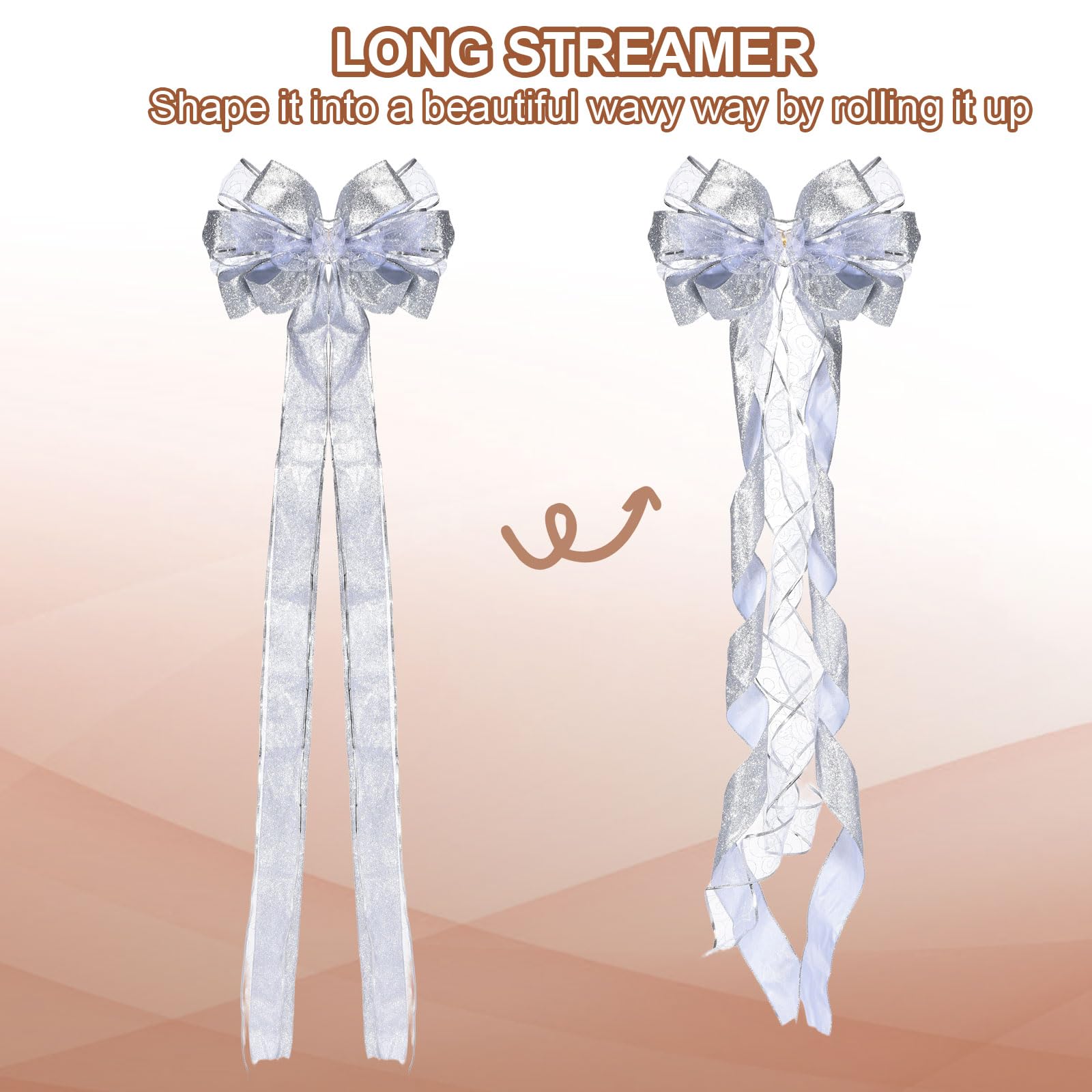 PATIKIL 2 Pcs Grand Nœud d'arbre 52"x13" Décoration De Fleur Argenté | Pour Sapin De Noël Avec Longues Banderoles Et Ruban À Motifs De Flocons De Neige Pour Mariage Anniversaire Fête Party