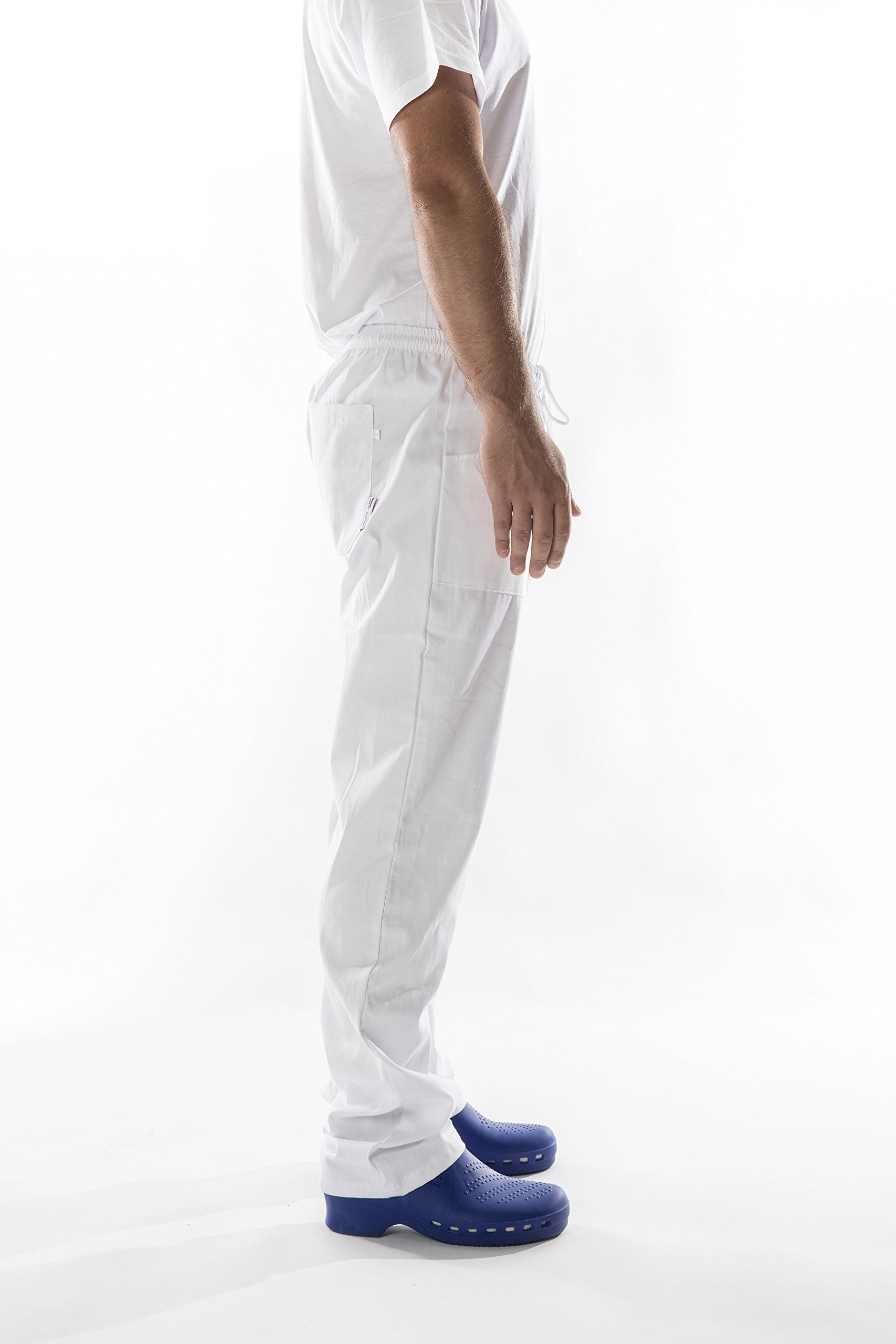 JOBLINE Pantalone da Lavoro Unisex Puro Cotone Medico Infermiere ASA OSS Mensa ristorazione con Elastico e Laccio tg. XS - 4XL