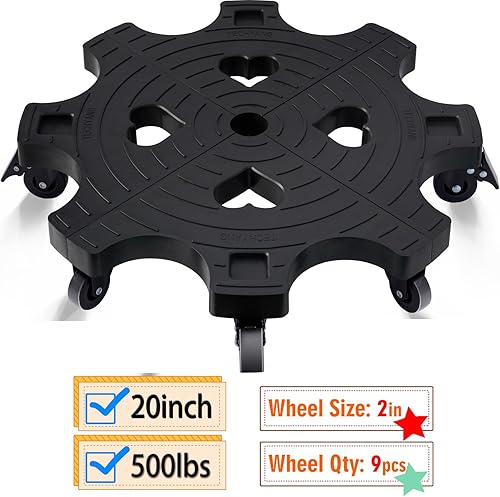 Miniatura 8 de Carrito de plantas de 20 pulgadas con ruedas  Soporte para plantas rodantes para interiores y exteriores con ruedas, carrito grande para macetas