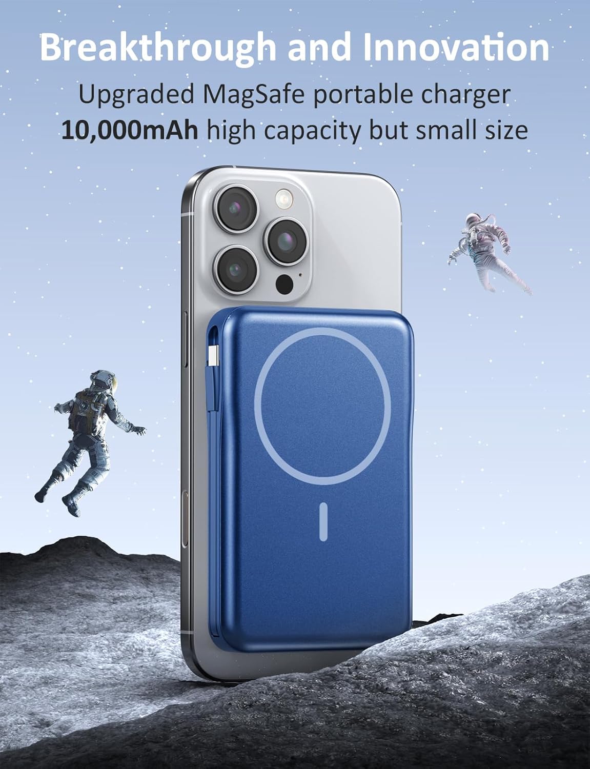 Magnetic Portable Charger, 10000mAh Power Bank, 5 in 1 Portable Charger with Built in Cable, 20W Fast Charging for Magsafe Battery Pack Compatible with iPhone 17/16/15/14/13/12 Pro/Pro Max-DarkBlue