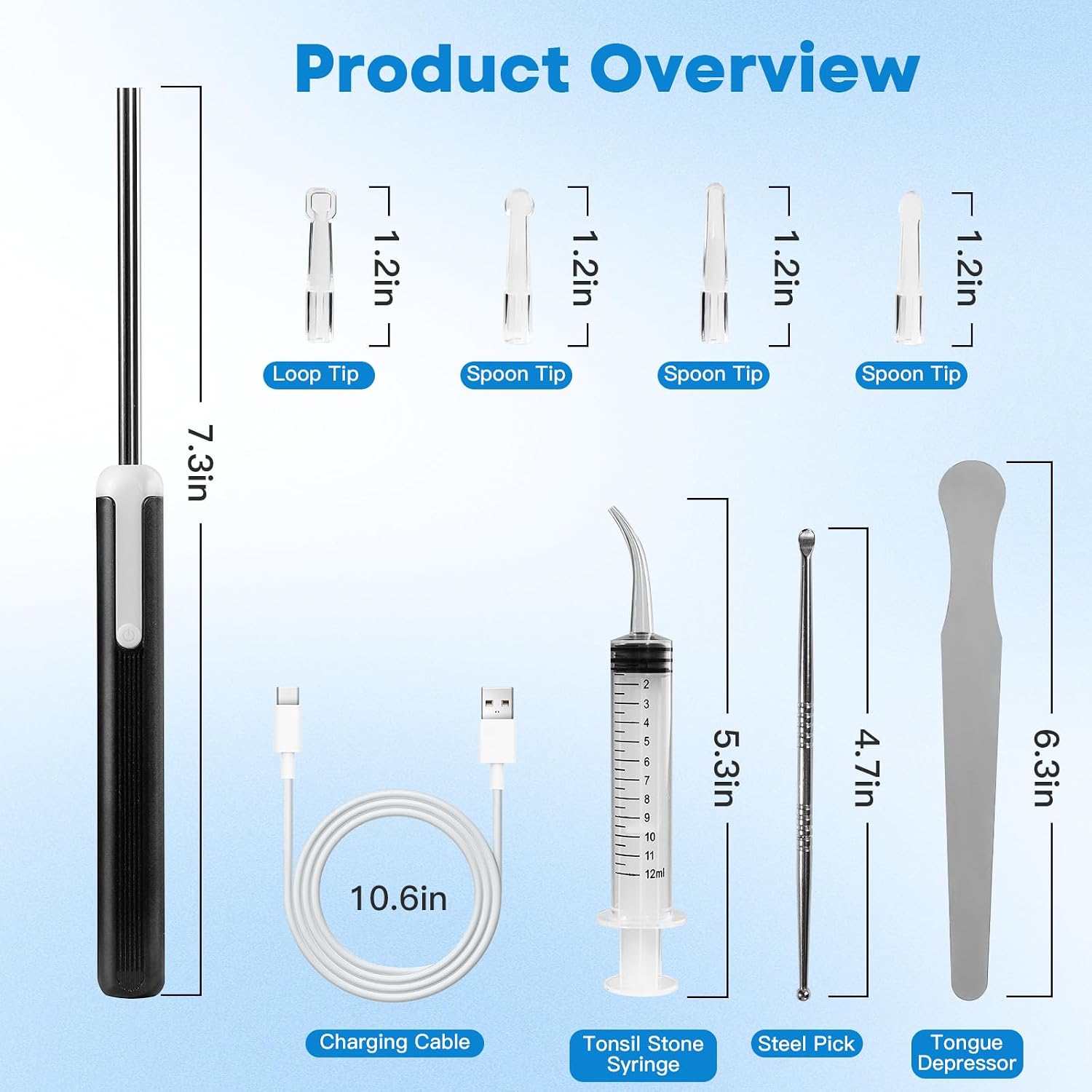 Tonsil Stone Remover Kit with Camera, Visual Tonsil Stone Removal Tool with LED Light, Rechargeable Tonsillolith Removal Tool with 4 Head - Fight Bad Breath - Attachments for iOS & Android image 2