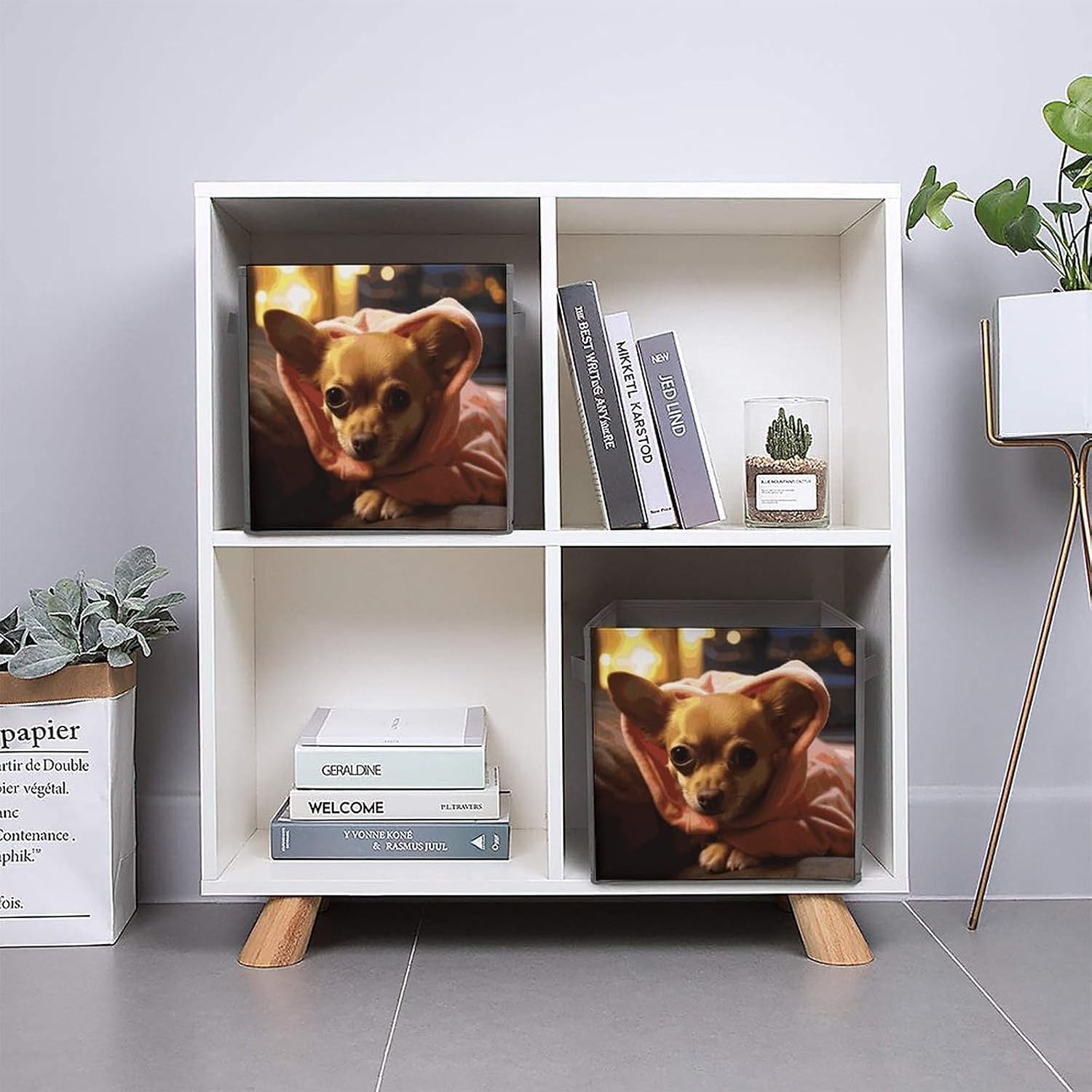 Folding Storage Bins Oxford Fabric Clothes Storage Boxes with Handles | Depressed Chihuahua Cube Organizer, Easy to Store, Multi Functional Cube Storage Organizer for Office Bedroom