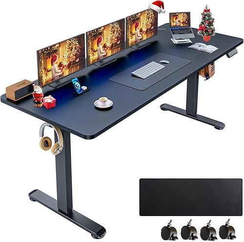 Vista 81 de farexon Escritorio eléctrico de pie de altura ajustable, escritorio de pie de 55 x 24 pulgadas con alfombrilla grande para el mouse, doble gancho