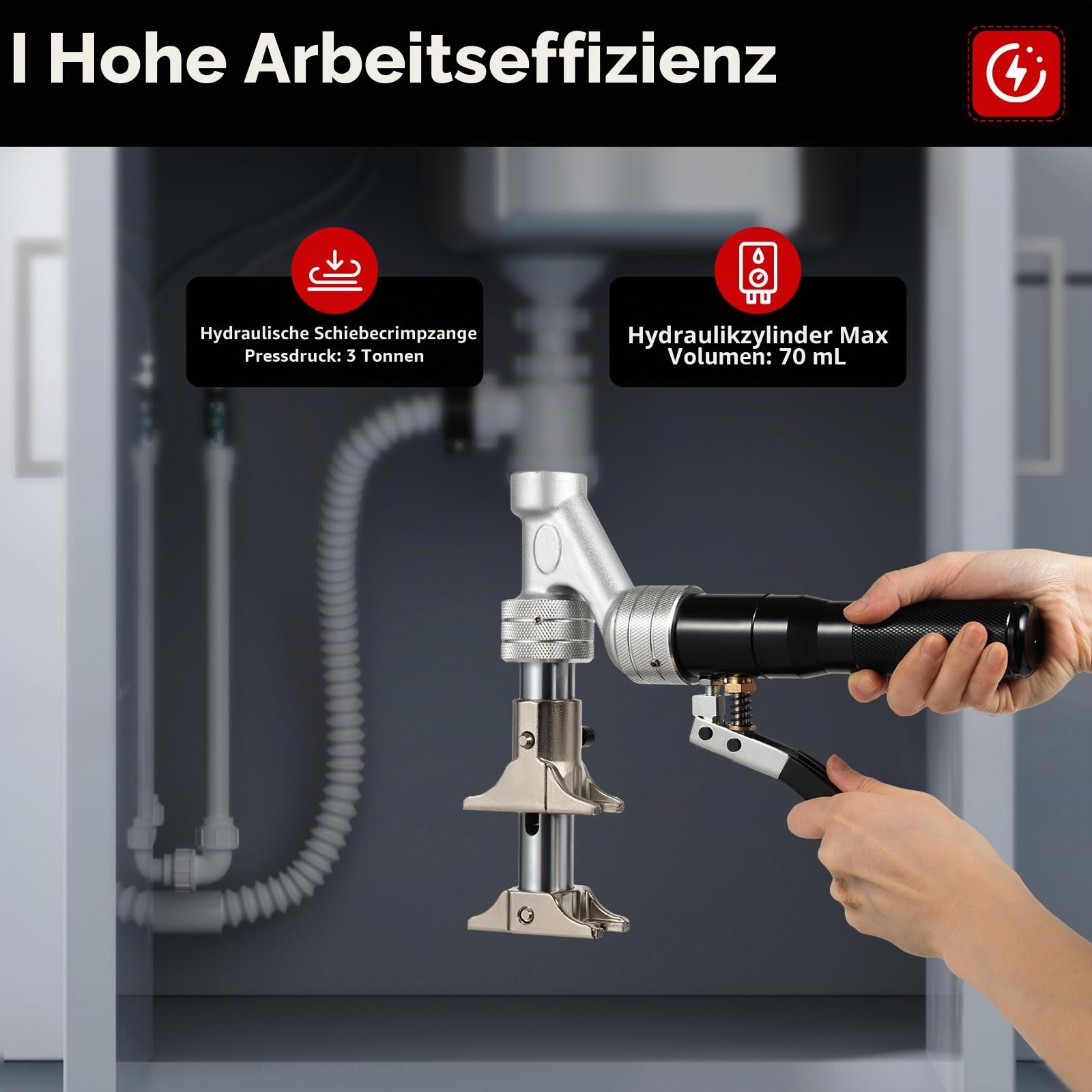 SD-1632Y Hydraulisches Schiebehülsenwerkzeug, 16-32mm Presszange & Aufweitzange Set mit 4 Dornen, 3T Druck Profi Presswerkzeug für PEX Rohre, in Kunststoff-Koffer