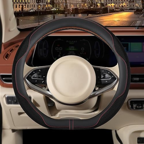 Funda para volante de 14 pulgadas en forma de D para Prius Civic, piel de microfibra de napa antideslizante, transpirable, cálida en invierno y