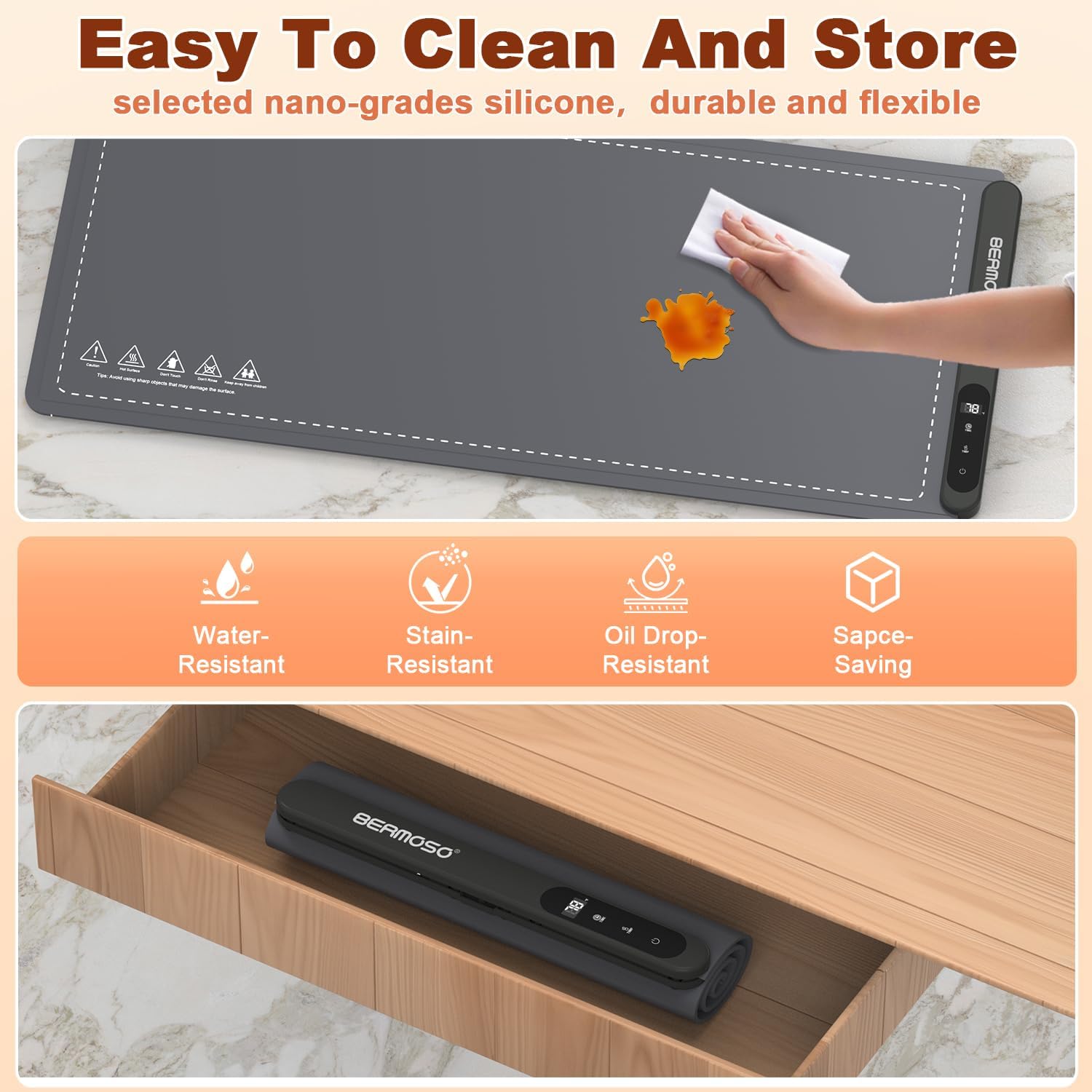 Food Warming Mat with Graphene Technology - Extra Large Electric Warming Tray 36"x16",Adjustable Heating 6-Temp & 6H Timer,Portable Rollable Silicone Food Warmers for Catering,Parties Buffet,Daily Use