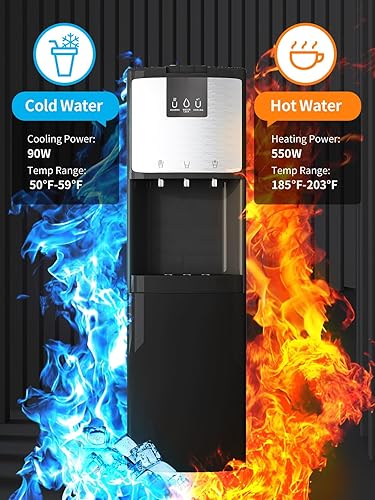 Miniatura 5 de Dispensador de enfriador de agua para botellas de 3 o 5 galones, dispensador de agua de carga inferior con 3 ajustes de temperatura, bloqueo de