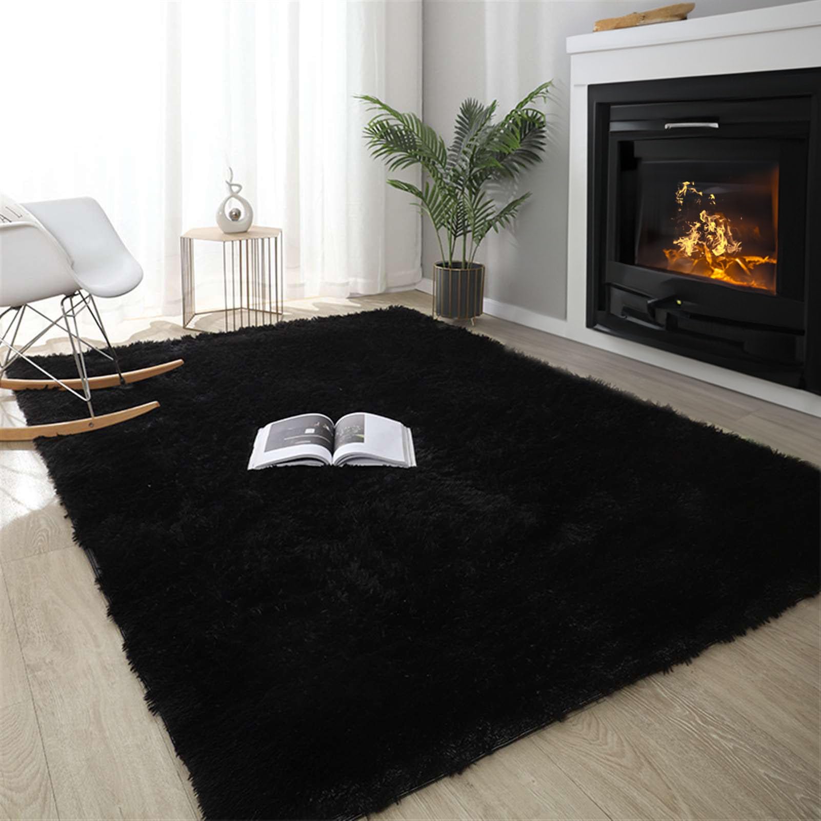 SK Studio Area Rug for Bedroom Living Room Furry Carpet Shaggy Throw Rug Non-Slip Indoor Floor Carpet for Apartment Dorm Room Nursery Home Decor Black, 24x47 Inch