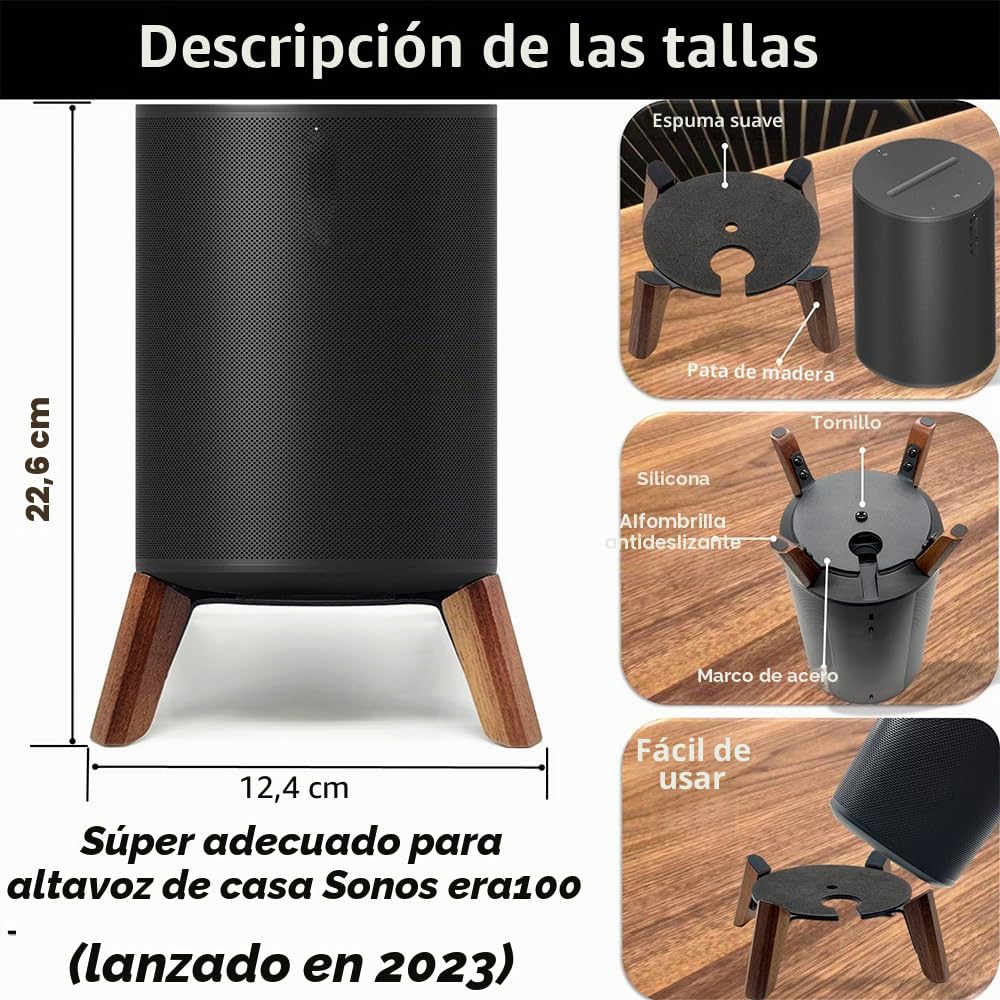 Soporte de madera real compatible con altavoz Sonos Era 100, trípode de escritorio para un mejor sonido del altavoz, soporte de madera estable y resistente para altavoz inteligente Sonos Era100 Alexa