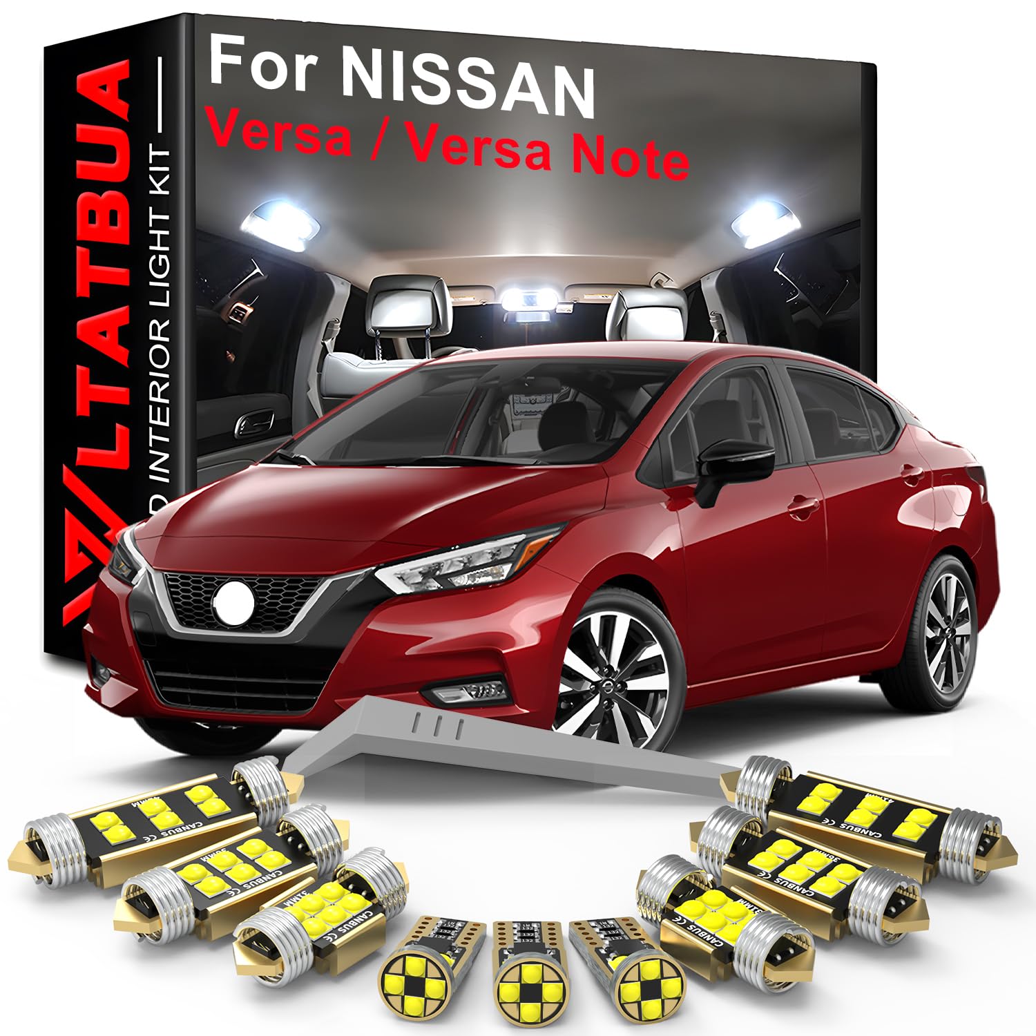 LED Interior Light Kit Package Replacement for NISSAN Versa 2013 2014 2015 2016 2017 2018 2019 2020 2021 2022 2023, Super Bright 6000K White Bulbs