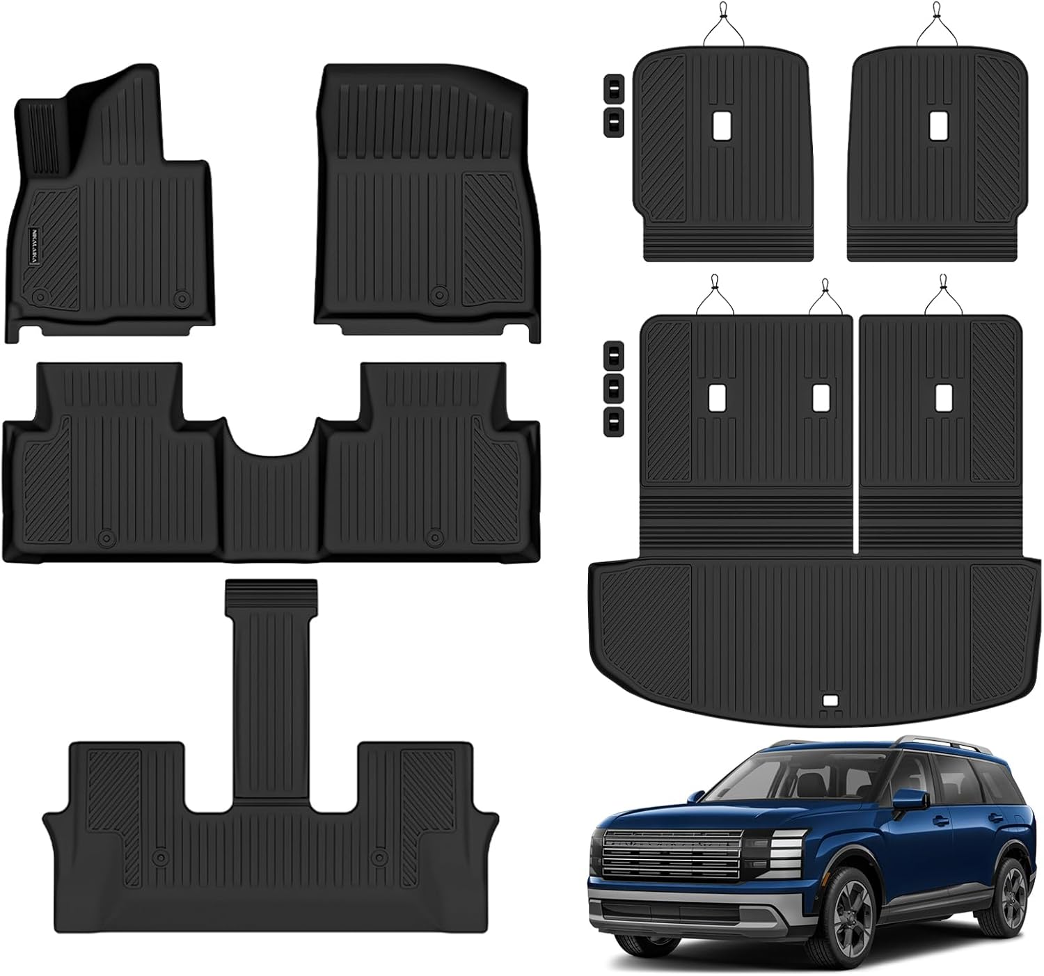 All Weather Floor Mats Trunk Mat with Backrest Mat Fit for 2026 Hyundai Palisade Gas 7-Seater, Rubber Mat TPE Protection Liners with 2nd & 3rd Row Covering 2026 Palisade Accessories, Black