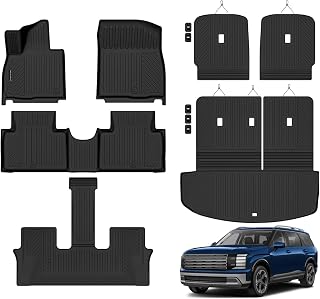 Floor Mats Fit for 2026 Hyundai Palisade Gasoline 7 Seater All Weather | Cargo Liner with Backrest Mat TPE Rubber Protection Liners with 2nd & 3rd Row Covering for 2026 Palisade Accessorie, Blacks