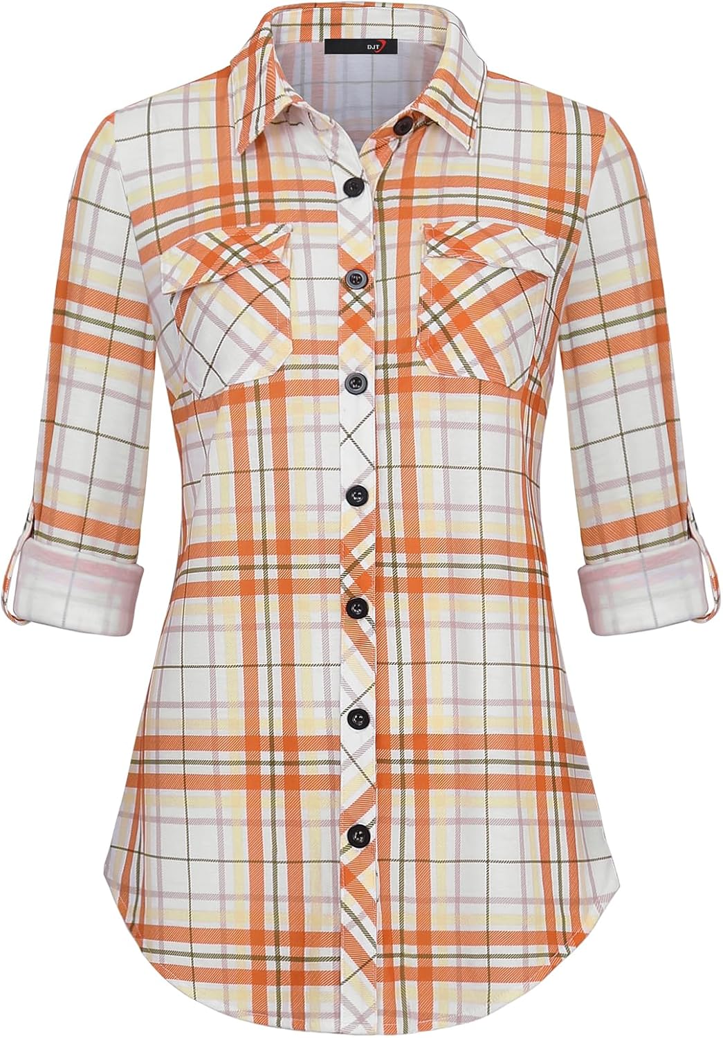 DJT Womens Plaid Knit Button-Down Shirt