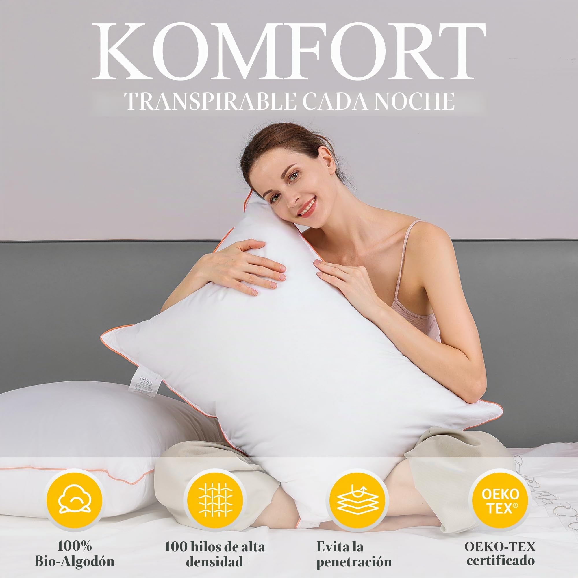 Orange Wave Almohada de Plumas 80x80cm – Cojín de Lujo de 80x80 cm con Plumón y Plumas Naturales, Comodidad Suave y Ergonómica para un Soporte Noches Placenteras, certificada RDS y Oeko-Tex