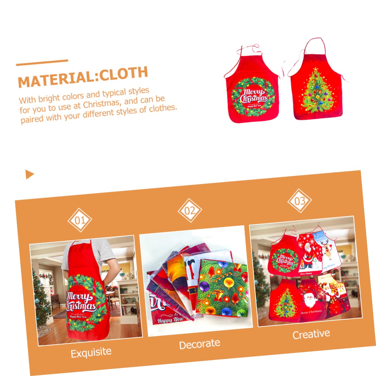 BESTYASH 10 Piezas Delantales Rojos para Adultos Diseño Navideño y Árbol Ajustables Tela Reutilizables para Cocina y Fiestas