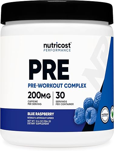 Nutricost Polvo complejo pre-entrenamiento (30 porciones, frambuesa azul) - Suplemento pre-entrenamiento con beta-alanina, taurina y aminoácidos