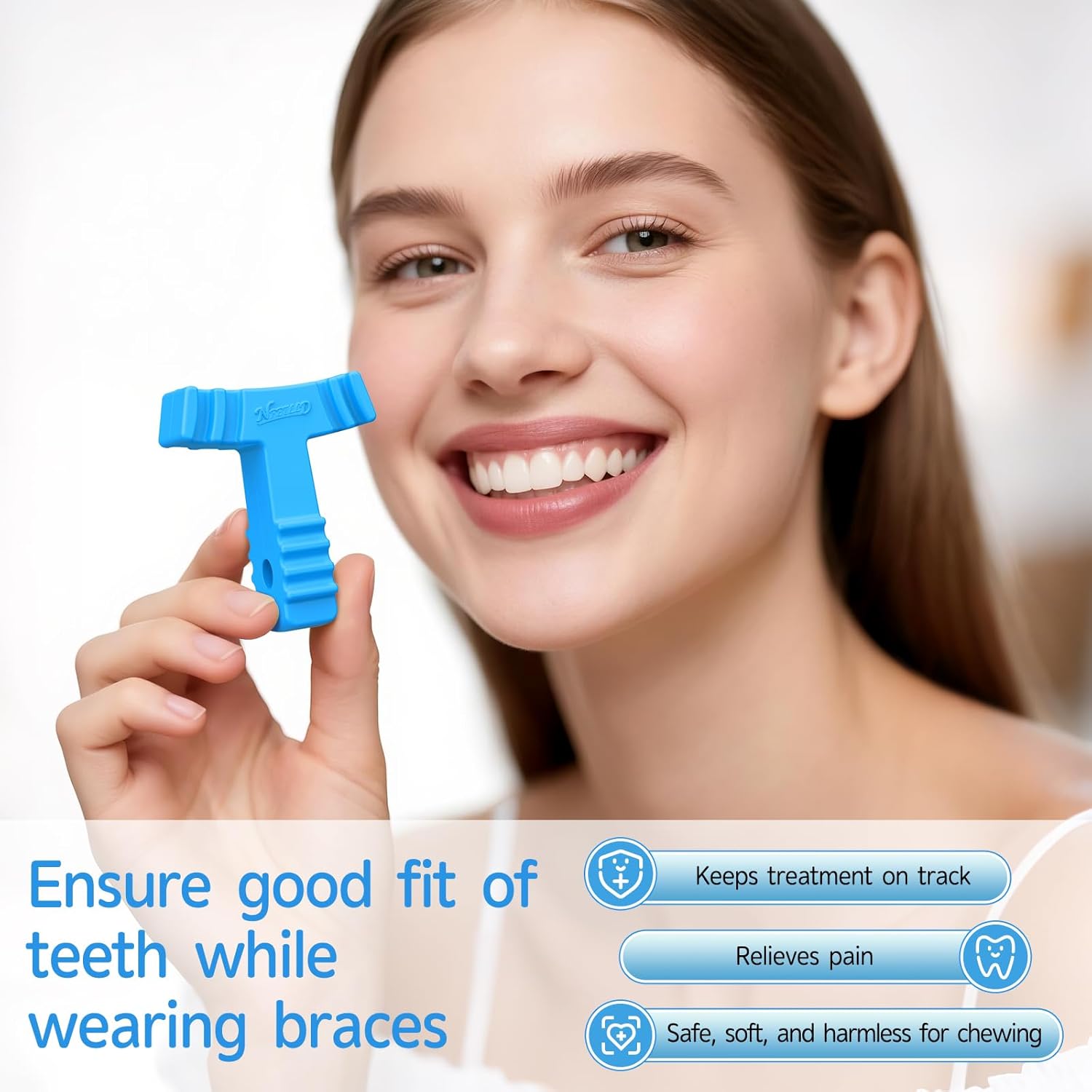 2 Pcs Chewies for Invisalign Aligners, Orthodontic Aligner Chewies Chompers Aligner Trays Seaters Durable Medical Grade Silicone Compatible with Invisible Braces (Blue) - Image 5