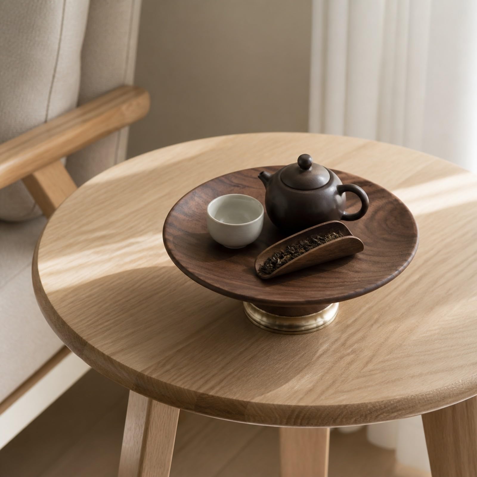 Qianly Plato Redondo Madera Tono Oscuro con Fuente Frutas Madera Tono Oscuro Compacta Bandeja Multiusos para Recepciones, M