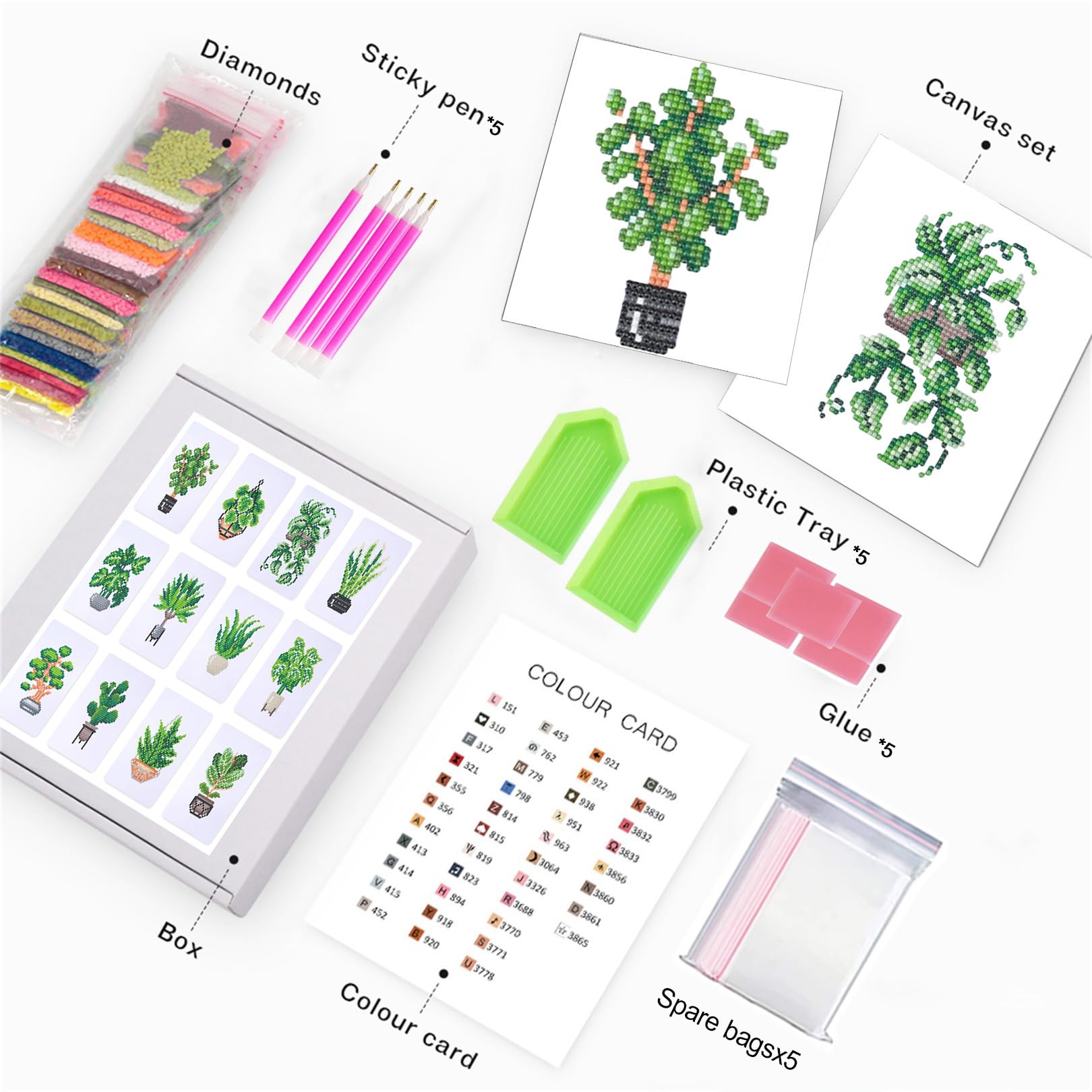 Nianxi 12Pcs Plant Mini Diamond Painting Kits for Adults,Potted Plant Small Diamond Art Kit Full Round Drill,Gem Art for Beginner,Gifts,Home Wall Decor - Image 4