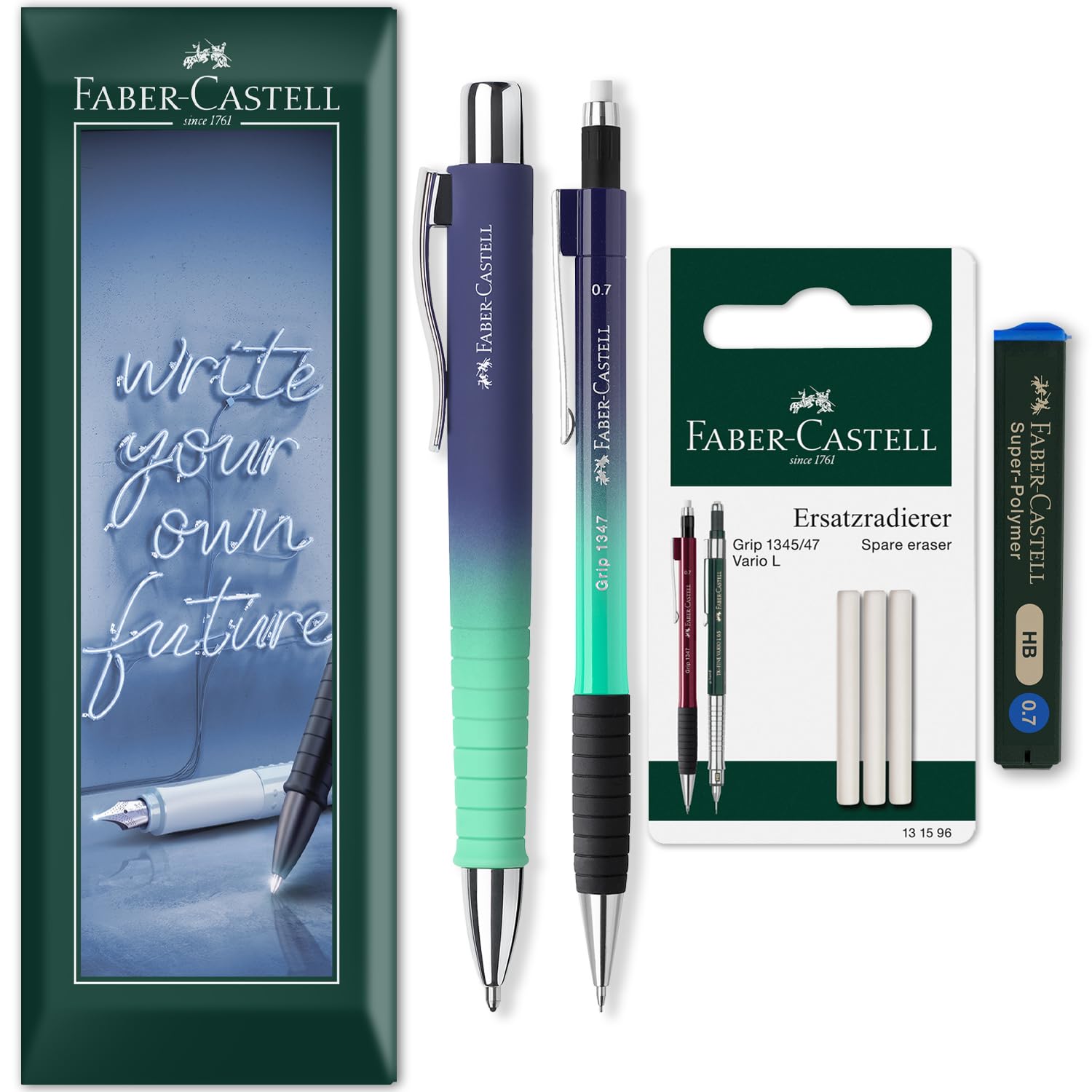 Faber-Castell Flow Edition Mechanical Pencil + Pen Set, 4 Pcs, Buzzing Blue