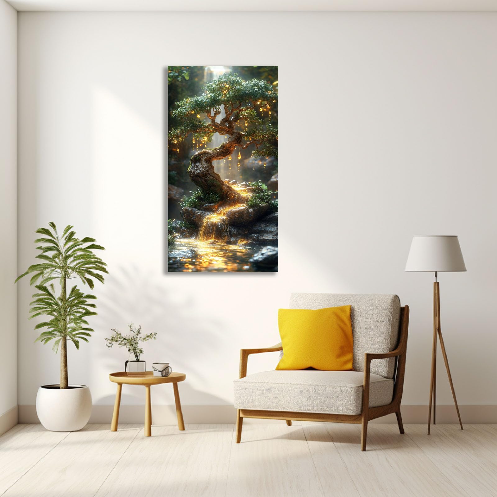 JOSUE Drzewo życia obraz na płótnie abstrakcyjne drzewo dekoracyjne obrazy ścienne sypialnia Deco salon bar kawiarnia (zielony 25)-50 x 100 cm w ramie