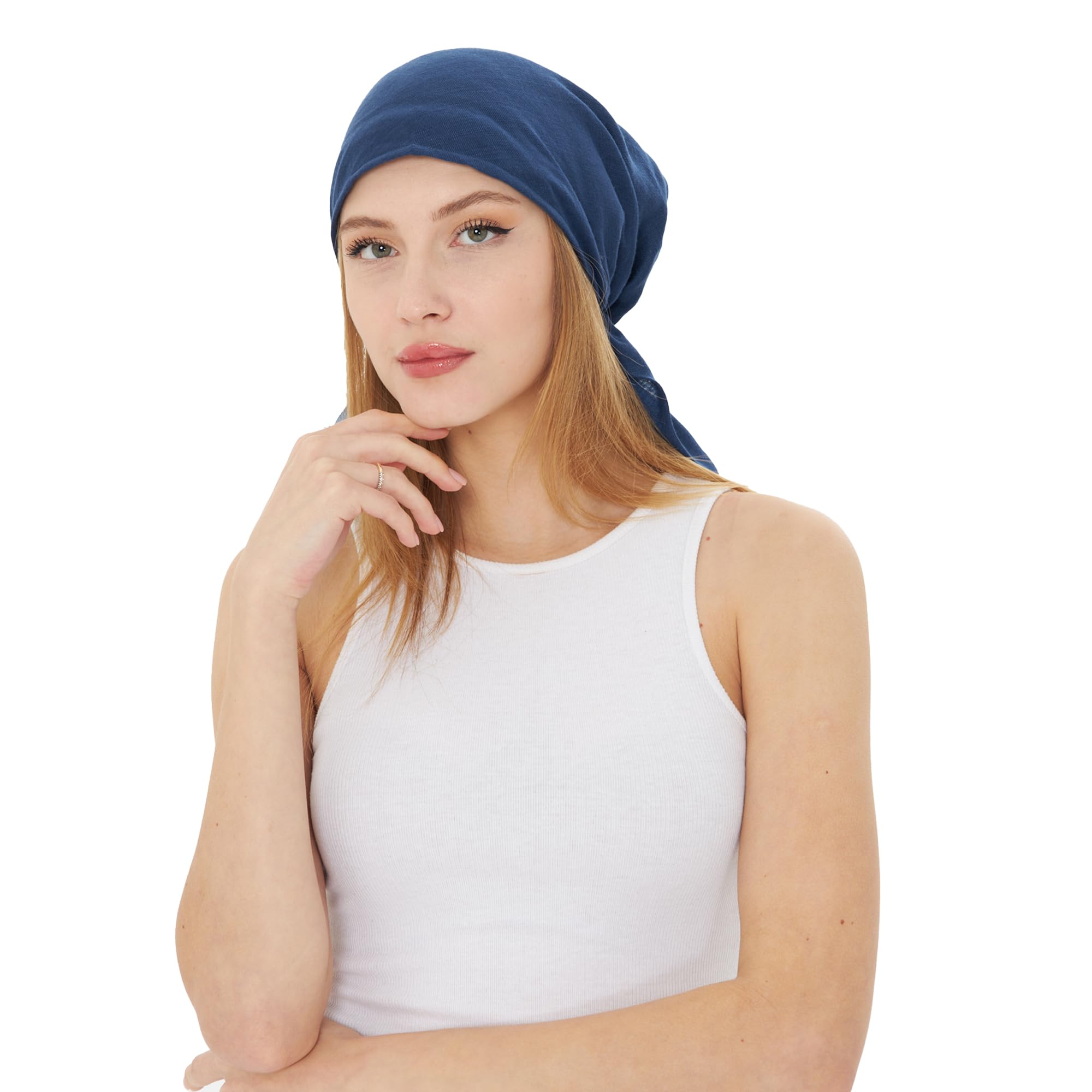 dscarf Headwear Pre Tied Head Scarves for Women Featuring | Soft Chemo Head Wear Headcover Ready Headwear (Navy blue)