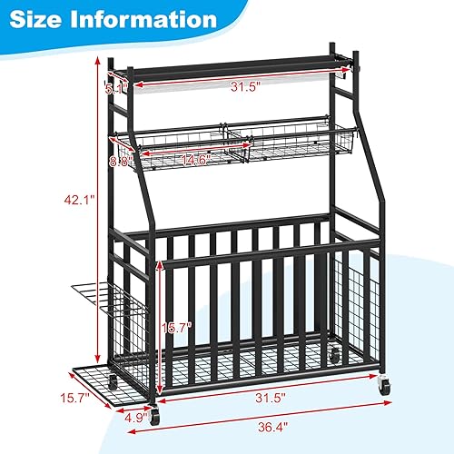 Miniatura 7 de Garage Sports Equipment Organizer,Sports Ball Organizer with Wheels,Basket,Ball Organizer with Baseball Bat Rack and HooksToy Storage Rolling