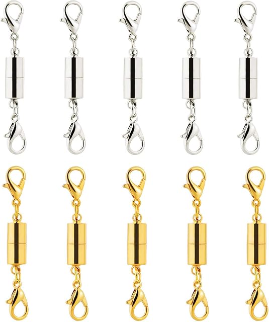 Deolven Magnetic Lobster Clasp,10 Pack Jewelry Extender Chain Extender Magnet Clasp for Necklace Bracelet Silver Gold