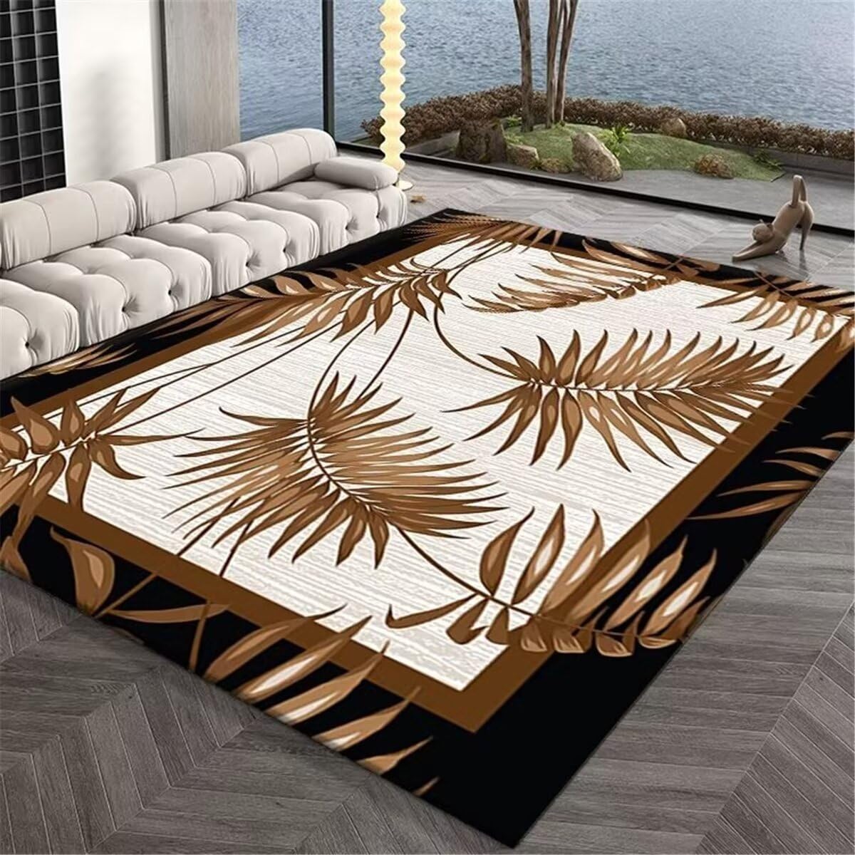 Tapis noir lavable rectangle 120x160cm anti-tache pour salon et chambre