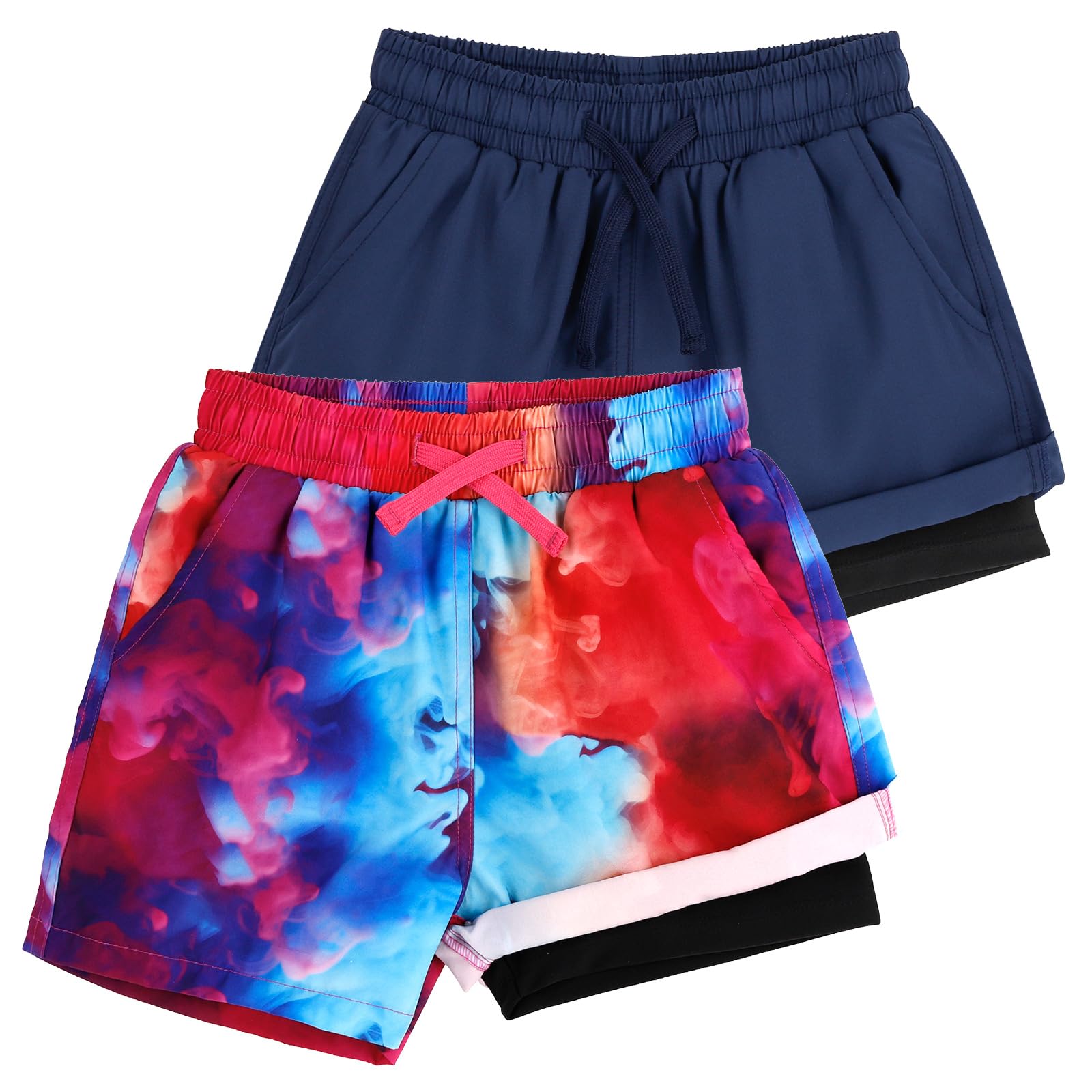LACOFIA 2 Piezas Bañador Niños 2 en 1 Pantalones Cortos Playa/Piscina con Forro de Compresión Ropa de Baño para Niño Short de Natación con Cintura Elástica para 2 a 14 años