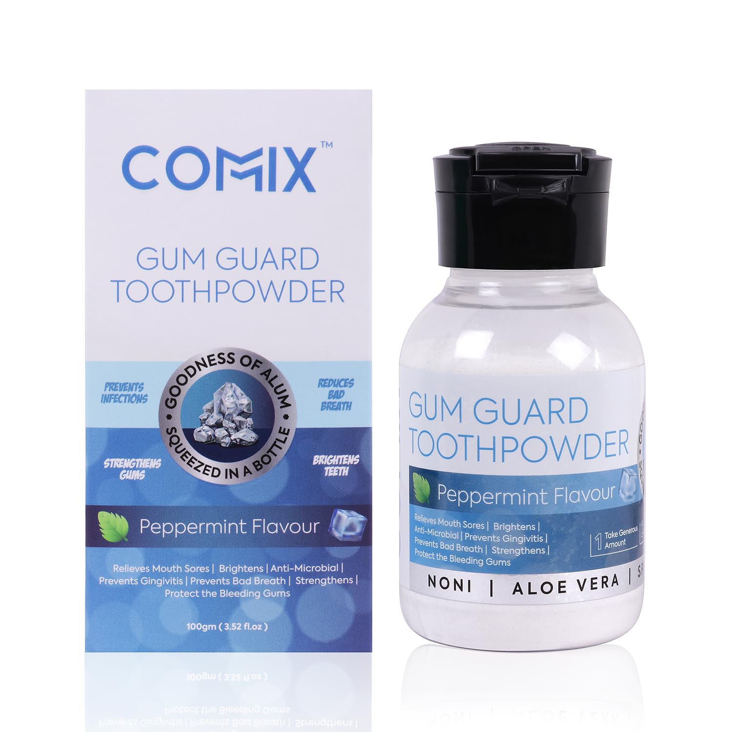 Commix Gum Guard Tooth Powder | Natural Oral Care Formula With Goodness Of Alum, Noni & Aloe Vera | Tooth Powder For Strong, White Teeth | Prevents Gum Bleeding & Toothache | Peppermint Flavour 140gm-picture-40