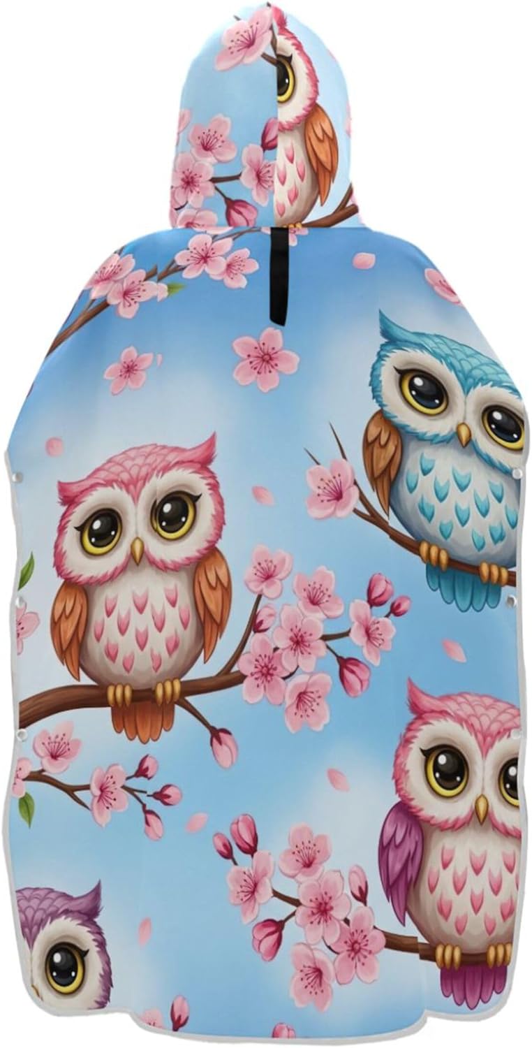 Surf Poncho Changing Robe for Adults Hooded Beach Towel Print Wearable Cute Owls Spring Unisex Adult Poncho with Hood One Size