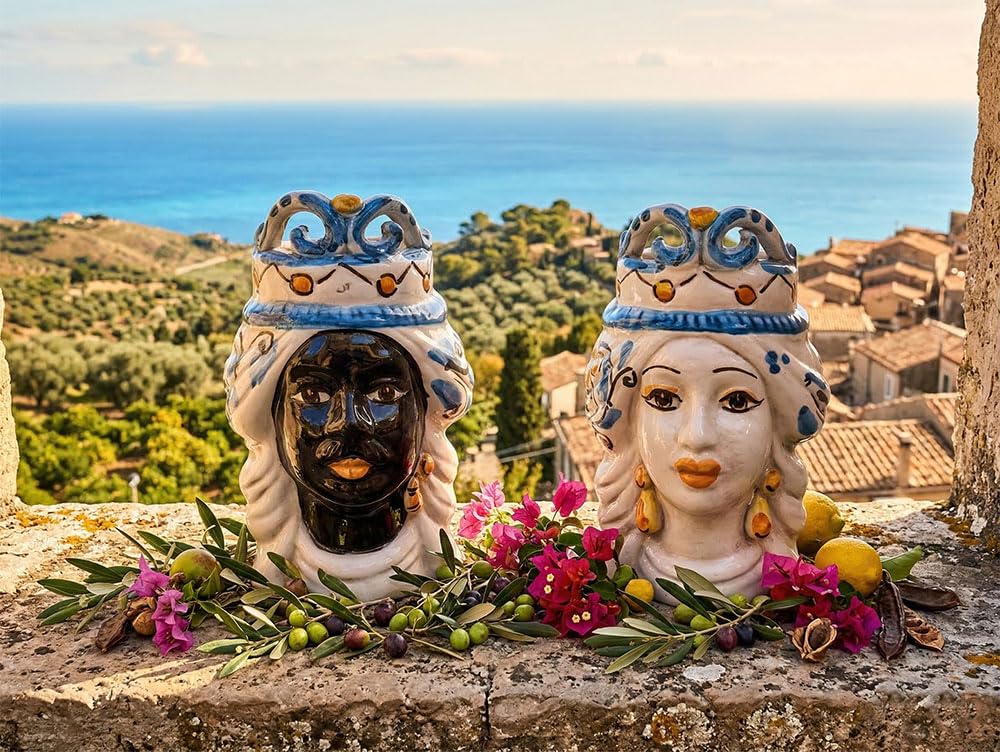 Têtes de mûre Caltagirone en céramique sicilienne de 15 cm couleur bleu