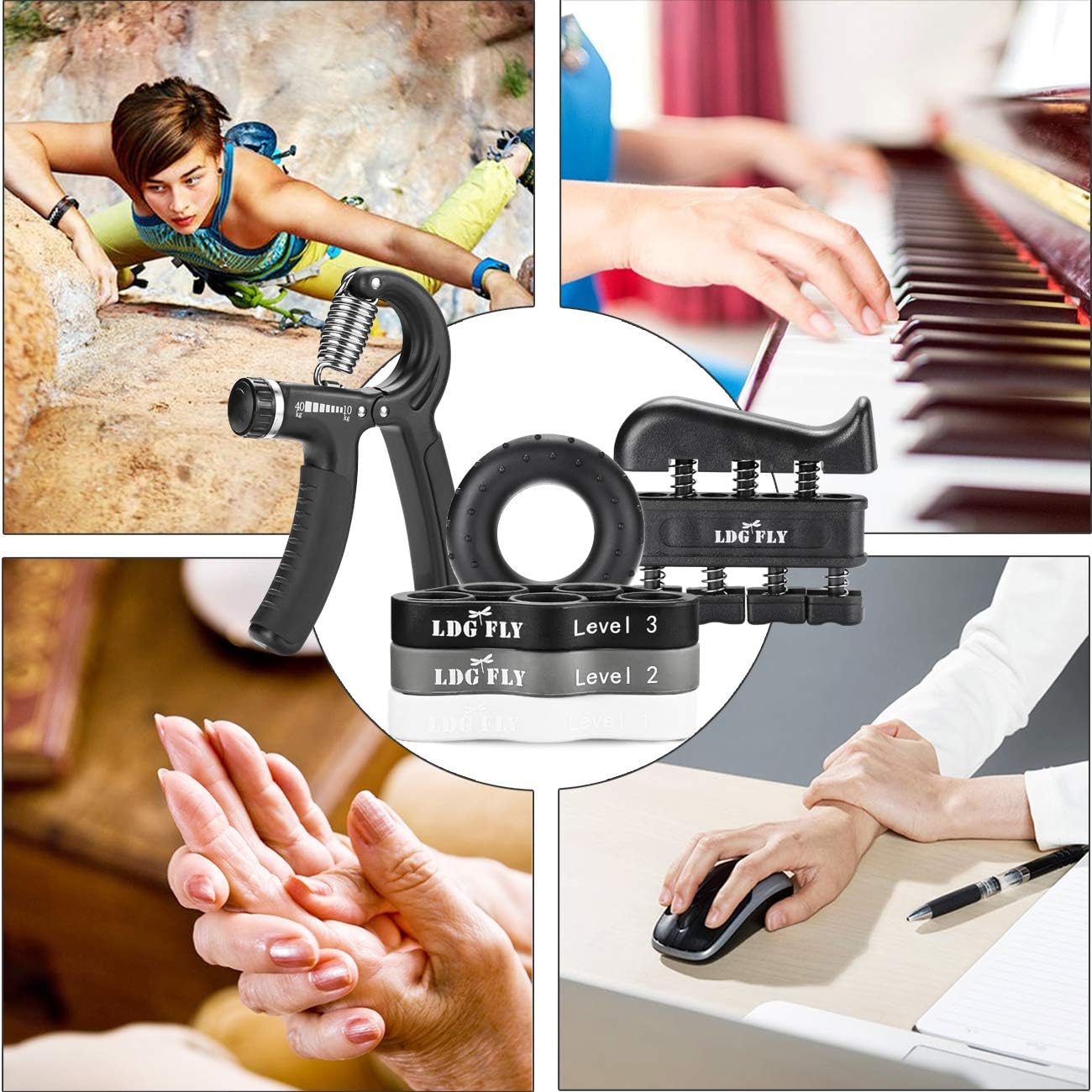 Hand Grip Strengthener Workout Kit （6 pack） - Hand Exerciser and Grip Strength Trainer with Adjustable Hand Strengthener Finger Exerciser Finger Strecher and Hand Strength Ring : Sports & Outdoors