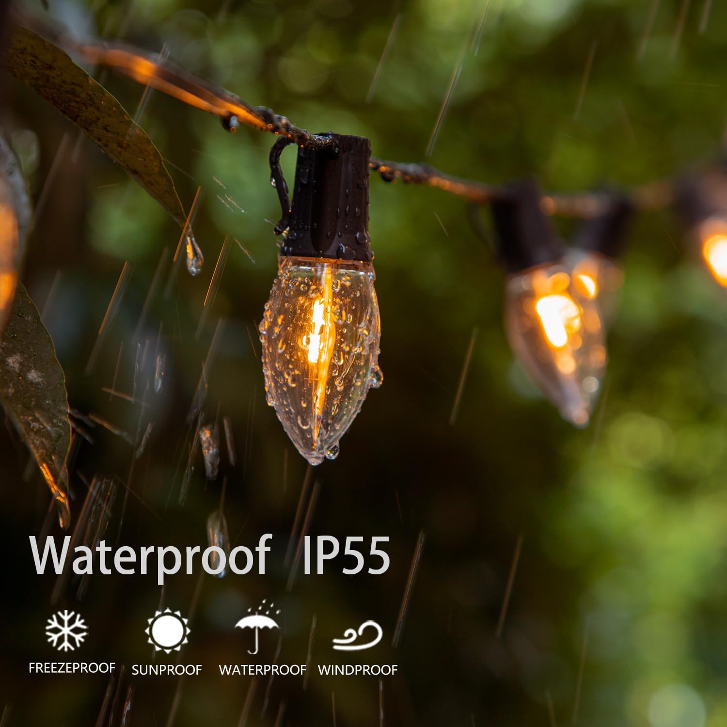 Waterproof C9 Replacement LED Light Bulbs –0.6W Equivalent to 7W, White Warm 2200K Outdoor String Lights E17 Base LED Light Bulbs, Clear Plastic, 50 Pack