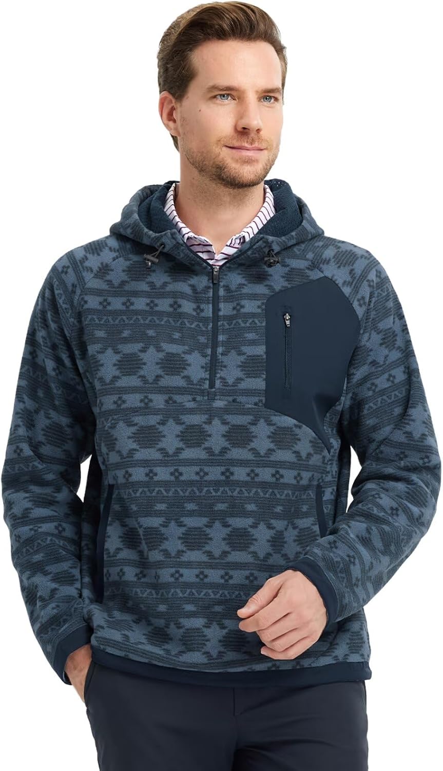 Rouen Hoodies for Men Golf Quarter Zip Hooded Pullover Athletic Warm Polar Fleece Long Sleeve Half Zip Sweatshirt for Men - Image 2