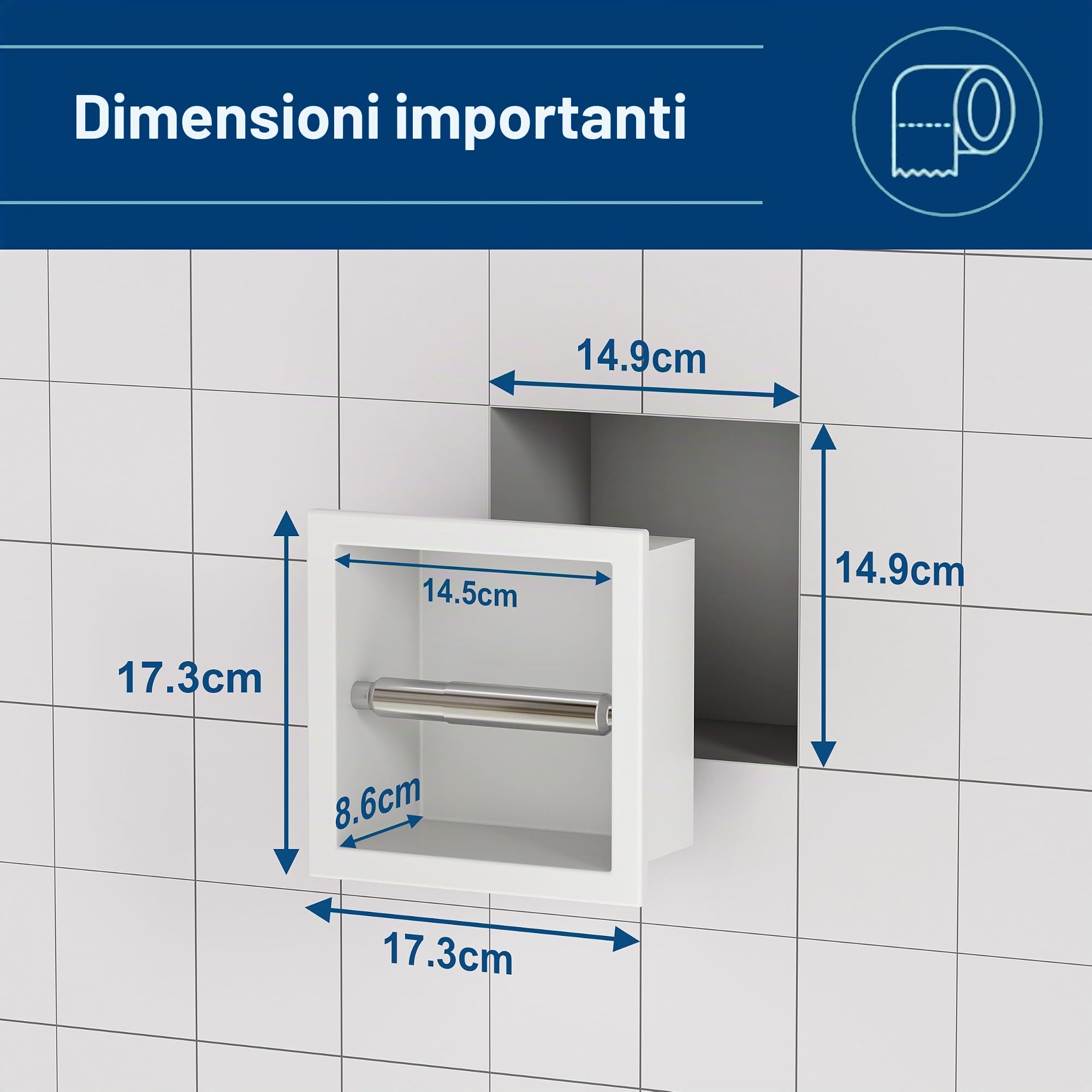 Neodrain Porta carta igienica da incasso in acciaio inox 304 porta rotolo di carta igienica a parete per bagno, bianco